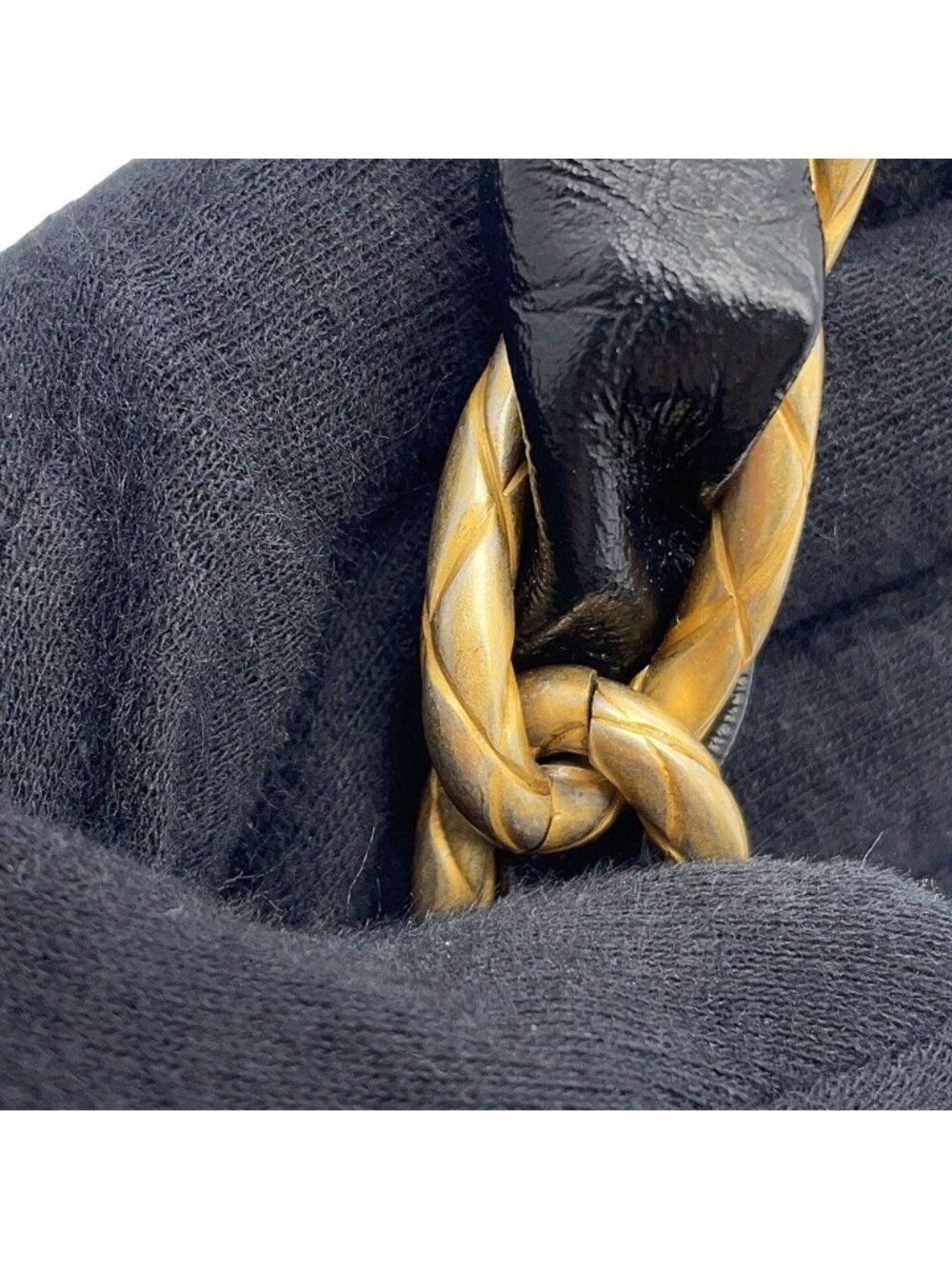 Chanel Shoulder Bag Quilted CC Logo Ribbon Chain Clutch Patent Black - Picture 10 of 10